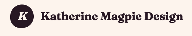 Katherine Magpie Design logo with a white K monogram in a dark plum circle